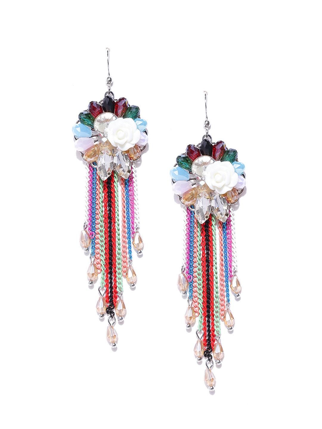 YouBella Multicoloured Floral Drop Earrings